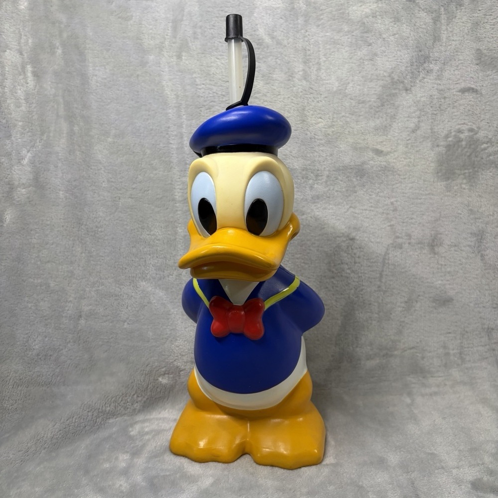 Vintage Disney Donald Duck Figural Plastic Souvenir Cup Straw Walt Disney World